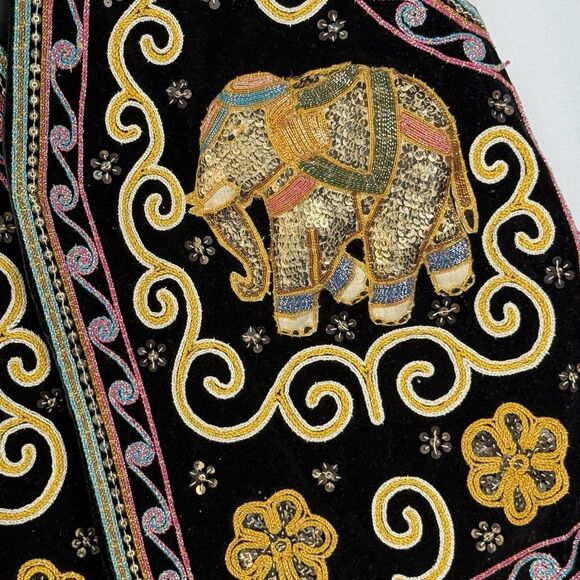 Vintage Carol Horn Workshop Embellished Velvet Elephant Appliqué Vest One Size - Picture 2 of 8
